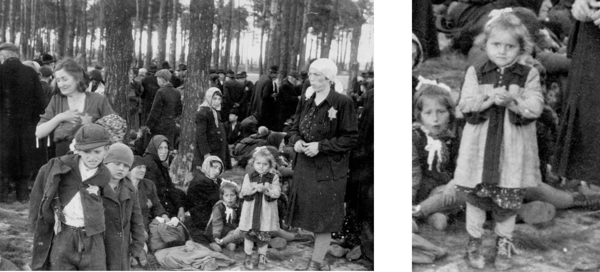 Auschwitz-Birkenau, Poland, Jews waiting in a grove near gas chamber #4 prior to their murder, May 1944